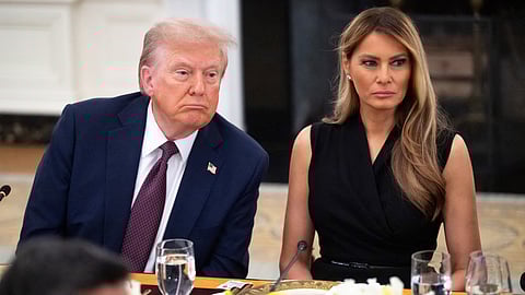 US President Donald Trump and First Lady Melania Trump host tech leaders for a dinner in the State Dining Room of the White House in Washington, DC, on September 4, 2025.