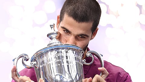 CARLOS Alcaraz celebrates after beating Jannik Sinner to regain the crown of the US Open men’s singles event in Flushing Meadows, New York.