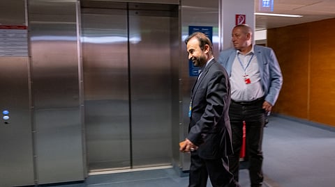 Iran’s ambassador to the International Atomic Energy Agency (IAEA) Reza Najafi arrives for the IAEA’s Board of Governors meeting at the IAEA’s (International Atomic Energy Agency) headquarters in Vienna, Austria on September 08, 2025.