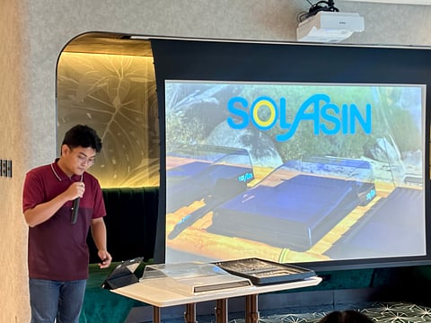 JOHN Carlo Luna Reyes, a University of the Philippines Diliman student and national winner of the 2025 James Dyson Award, presents his salt-farming innovation SolAsin during a press briefing in Makati City.