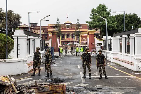 PROTESTERS in Kathmandu set fires outside government buildings as Nepal’s political crisis deepens following Prime Minister KP Oli’s resignation.
