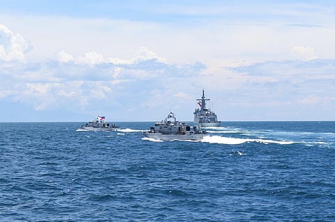 The BRP Miguel Malvar, BRP Laurence, BRP Tomas Campo and the BRP Albert Majini conduct maneuvering exercises during the live-fire Spike NLOS missile exercise off the waters of San Antonio, Zambales.