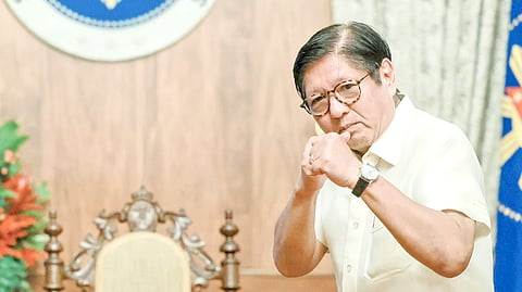 PRESIDENT Ferdinand ‘Bongbong’ Marcos Jr. makes a playful boxing gesture to signify his love for sports and genuine concern for Filipino athletes.