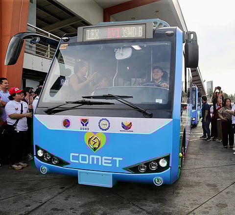 With its revival, commuters are having a nostalgic time as they try to ride the Love Bus 'Libreng Sakay' program during its launch at the Valenzuela Gateway Complex in Valenzuela City. The initiative aims to provide free transportation to commuters as part of the government’s efforts to ease travel costs and improve public mobility.