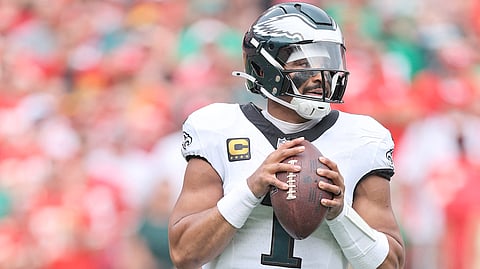 JALEN Hurts scores a touchdown to lead the Philadelphia Eagles to a 20-17 victory over the Kansas City Chiefs in a blockbuster NFL showdown.