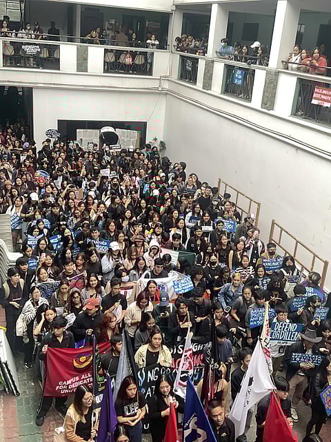 Students from the University of the Philippines-Baguio march in a collective expression of outrage against massive corruption walked out from their classrooms on Wednesday.