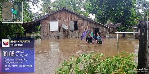 The town of Casiguran in the province of Aurora was submerged in floodwater after Tropical Depression Mirasol made landfall on September 17, 2025.