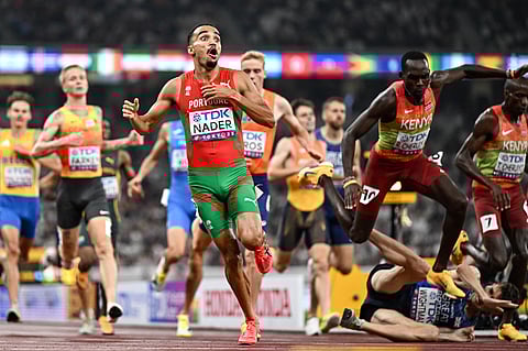 ISAAC Nader reacts after winning the men’s 1500-meter title of the World Athletics Championship late Wednesday in Tokyo, Japan.