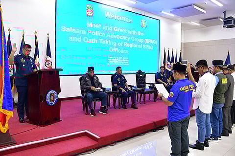 COMMUNITY UNITY | PCOL Reynaldo S. Ogay Jr. leads the oath-taking ceremony for the new Regional Salaam Advocacy Group officers, reinforcing PRO3's commitment to peace and unity with the Muslim community in Central Luzon.| Franco Regala