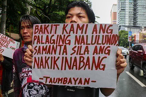 Activists stage a protest rally at Mendiola in Manila, as they denounce the corruption scandal that hounds the DPWH flood control projects.