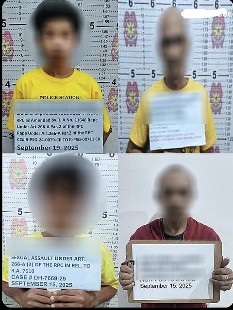 CRIME CRACKDOWN |Suspects arrested in PRO3 operations (L-R): Ferdinand, 68; Ronie, 48; Jr., 27; and alias "Tatay Temio" — facing charges under RA 7610 and RA 11648 for sexual offenses in Bataan and Olongapo City. Apprehended Sept. 15–19, 2025 | Franco Regala