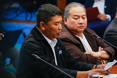 Orly Regala Guteza (left), a former security consultant of Ako Bicol party list representative Zaldy Co, confirms delivery of "basura" to the respective residences of former House speaker Ferdinand Romualdez and representative Co at the Senate Blue Ribbon Committee hearing on 25 September 2025. "Basura" is a term Regala and his team used referring to luggage containing dirty money.