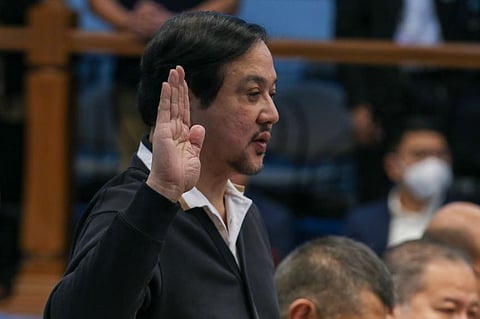 Former DPWH undersecretary Roberto Bernardo name-drops senators, undersecretaries, and other personalities as he appears before the Senate Blue Ribbon Committee hearing on flood control projects on Thursday, 25 September (Toto Lozano)