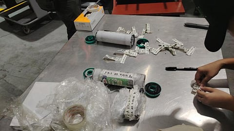 Authorities seized carbon water filters used to hide 58 grams of suspected shabu seized at a NAIA cargo warehouse.