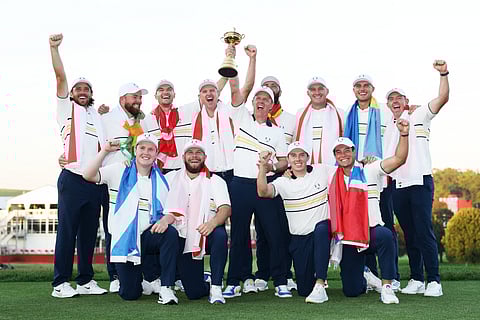 TEAM Europe celebrates after beating the United States, 15-13, to retain its Ryder Cup title at the Bethpage Black Golf Course in New York.