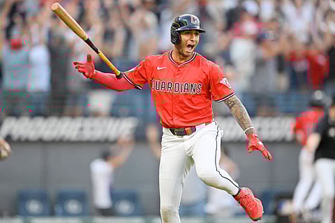 BRAYAN Rocchio hits a walk off three-run home run to power the Cleveland Guardians to a 9-8 win over the Texas Rangers, 9-8, to secure the Central division title in the American League.