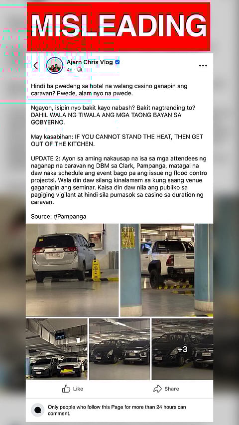 The Department of Budget and Management has snapped back at a vlogger for posting red-plate vehicles inside a parking lot at the Widus Hotel, Pampanga.