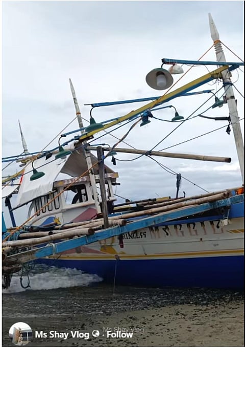 A sunk fishing vessel was found this morning at the coastal area of Dinalungan, Aurora as Severe Tropical Storm Paolo batters the Aurora province on October 3, 2025.