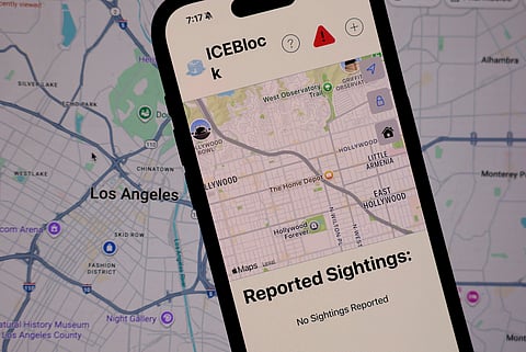 In this photo illustration, the ICEBlock app is displayed on an Apple iPhone on October 02, 2025 in Los Angeles, California. Apple has removed the ICEBlock app from the App Store after a request by U.S. Attorney General Pam Bondi, citing officer safety issues. The immigration enforcement tracking app enables users to report ICE agent sightings in real time.