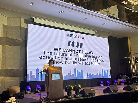 COMMISSION on Higher Education Shirley Agrupis delivers her keynote speech at the 11th Annual Balik Scientist Program at Hilton Manila in Pasay