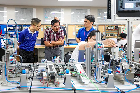 PRESIDENT Ferdinand R. Marcos Jr. visits TESDA in Taguig with Labor Secretary Bienvenido Laguesma and TESDA chief Kiko Benitez, inspecting workshops in welding, mechatronics and visual graphics — a nod to his SONA vision of tech-voc education as a proven path to jobs and opportunity.