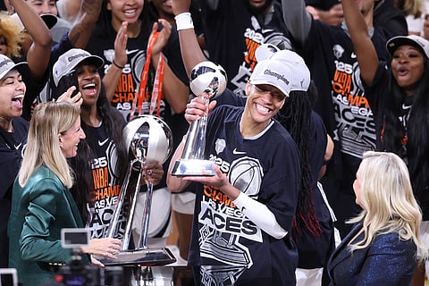 A’JA Wilson and the Las Vegas Aces celebrate after winning their third Women’s National Basketball Association title in four years.