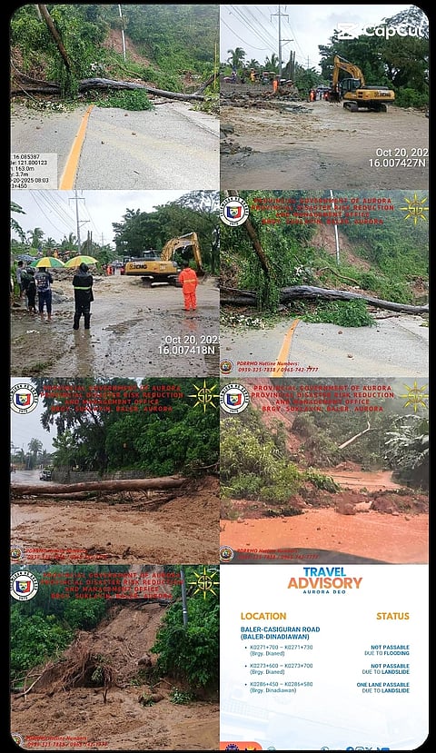 AURORA BLOCKED | Heavy rains trigger landslides and flooding, shutting down key sections of Baler-Casiguran Road and Maddela-Dinadiawan Road. Motorists are advised to take alternate routes.| Franco Regala