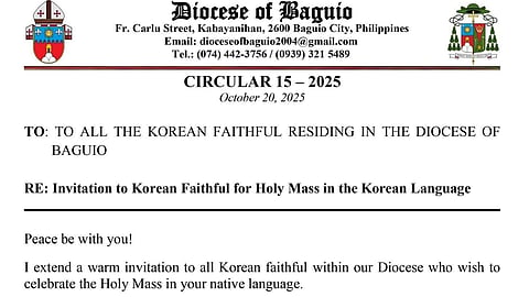 A Korean language mass will happen in Baguio beginning November 2025