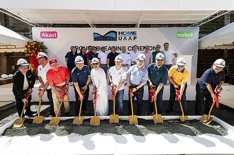 AKARI Lighting & Technology Corporation chief executive officer Christopher Tiu (fourth from right) joins other UAAP representatives during the groundbreaking ceremony of the ‘Home of the UAAP’ in Pasig City on Friday.