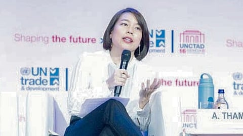 Revving for a digital future Angkas founder and chief executive officer Angeline Tham joined world leaders and digital economy advocates at the 16th United Nations Conference on Trade and Development Ministerial Roundtable held on 21 October at the Palais des Nations in Geneva. (See story on page B12)