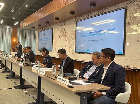 MANILA Electric Company (Meralco) and Meralco PowerGen Corporation (MGen) executives host a press briefing at the company’s headquarters on 27 October 2025.
(Standing) Joe R. Zaldarriaga, Vice President and Head of Corporate Communications
(Seated, from L-R) Charina P. Padua, First Vice President and Head of Customer Retail Services; Froilan J. Savet, FVP and Head of Networks; Emmanuel V. Rubio, MGen President and CEO; Ronnie L. Aperocho, Executive Vice President and Chief Operating Officer; Betty C. Siy-Yap, Senior Vice President and Chief Finance Officer; Ferdinand O. Geluz, SVP and Chief Revenue Officer; William S. Pamintuan, SVP and Chief Legal Counsel; and Raymond B. Ravelo, FVP and Chief Sustainability Officer