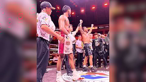 EUMIR Marcial celebrates his 10-round majority decision win over Eddy Colmenares at the Araneta Coliseum on his 30th birthday.