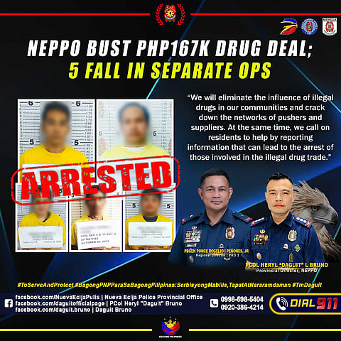 ECIJA CRACKDOWN | Nueva Ecija police bust drug deal, arresting five suspects and seizing P167K worth of drugs on 28–29 October 2025.