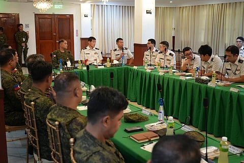 Philippine Army General Staff Officers led by the Army Chief of Staff Maj. Gen. Ronald Jess S. Alcudia and members of the Command and General Staff College, Training Evaluation Research and Development Command, Japan Ground Self-Defense Force led by Col. Goji Hidaka engage in a discussion during the Study Tour Visit at Headquarters Philippine Army, Taguig City on 29 Oct. 2025.