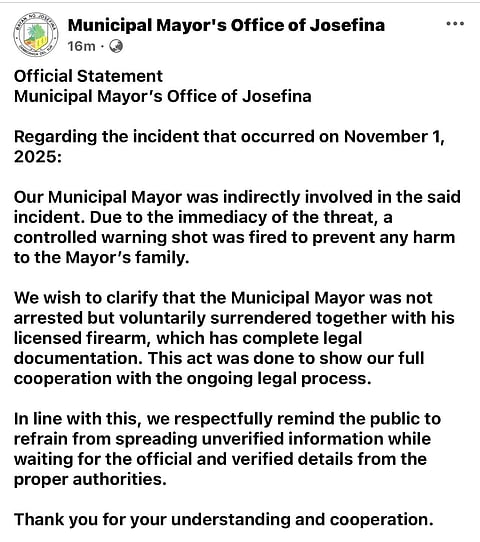 Official statement regarding the incident that occured on 01 November.