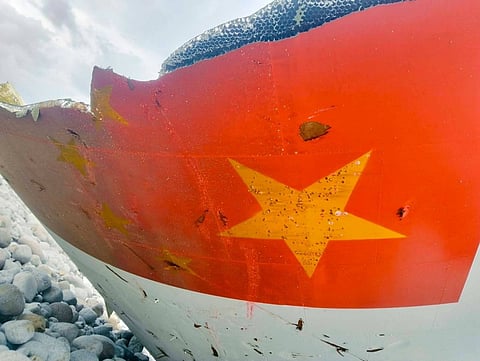 Pieces of what seems to be debris from an alleged Chinese rocket were discovered along the shoreline of Sitio Bibigsan, Barangay Minabel, Camiguin Island, Calayan, Cagayan on November 2, 2025.