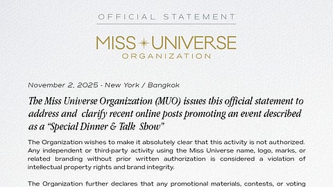 Miss Universe Organization releases official statement.