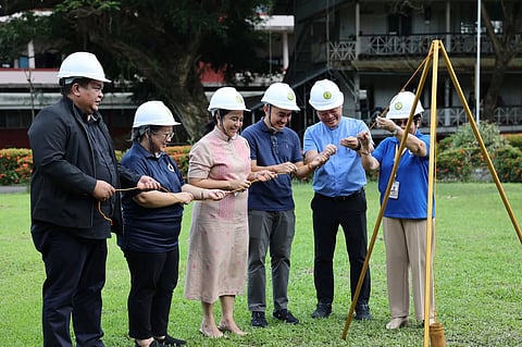 Present at the groundbreaking ceremony were (from left to right) SM Supermalls Senior AVP for Mall Operations-South Luzon Engr. Jason Terrenal, AdNU VP for Higher Education Dr. Digna Alba, Naga City Mayor and AdNU Board Member Leni Robredo, AdNU Board Chairman Magno Edilberto Conag III, AdNU President Fr. Aristotle C. Dy, SJ, and AdNU Senior High School Principal Dr. Lydia T. Goingo.