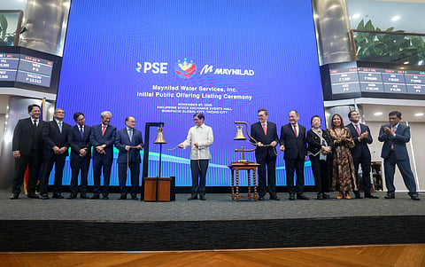 President Ferdinand R. Marcos Jr. joins Maynilad executives and key stakeholders at the PSE bell-ringing ceremony for the water firm’s much-anticipated stock market listing on Friday.