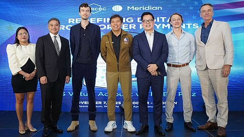 Launched
From left: CFO Undersecretary Ma. Arlene Borja, RCBC President Reggie Cariaso, Meridian CEO Will Haering, DICT Secretary Henry Aguda, RCBC EVP Lito Villanueva, Meridian President Bradley Riss, and US Embassy Senior Commercial Officer Paul Taylor.