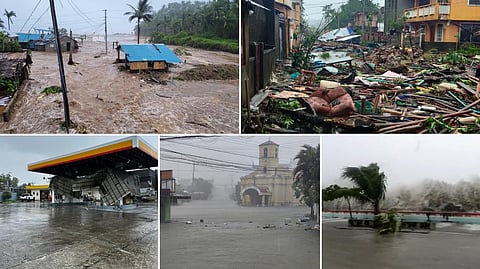 Catanduanes stands at the frontline of fury as super typhoon ‘Uwan’ devours the archipelago, its vast spiral of red and yellow swallowing the Philippine map whole (inset). The storm’s wrath has driven nearly a million to flee, some by forced evacuation.