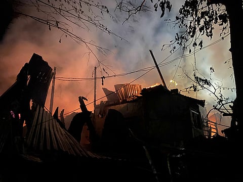 Ravaged homes can be seen at a residential area in Purok 10, Barangay San Roque, Antipolo City after a first-alarm blaze was reported on Wednesday.