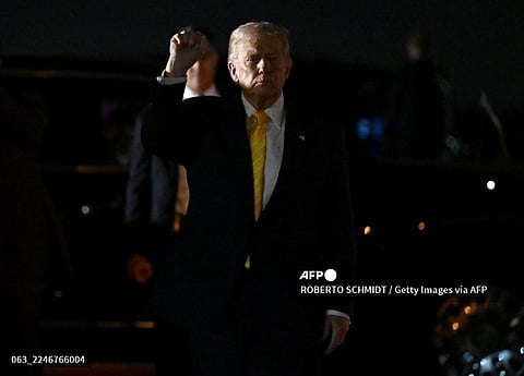 US-PRESIDENT-TRUMP-SPENDS-WEEKEND-AT-MAR-A-LAGO-ESTATE-IN-FLORID
WEST PALM BEACH, FLORIDA - NOVEMBER 14: U.S. President Donald Trump walks off Air Force One as he arrives at Palm Beach International Airport on November 14, 2025 in West Palm Beach, Florida. President Trump is spending the weekend at his Mar-A-Lago golf resort.