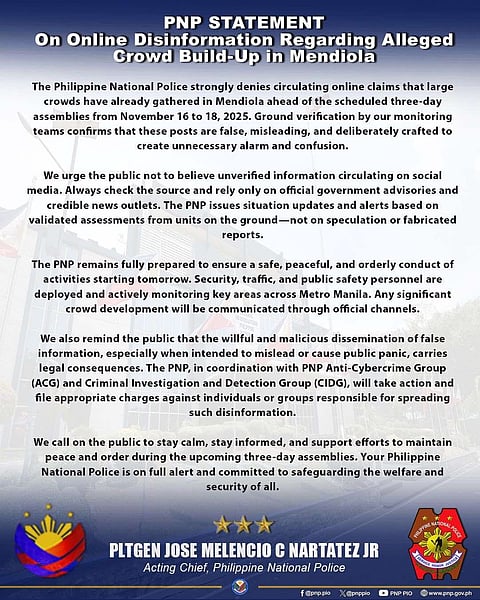 PNP intensifies cyber patrols, cites false posts amid INC assemblies