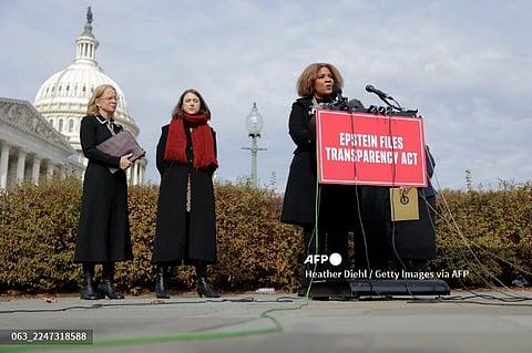 US-HOUSE-TO-VOTE-ON-RELEASE-OF-EPSTEIN-FILES
WASHINGTON, DC - NOVEMBER 18: Fatima Goss Graves, the President of the National Women's Law Center Action Fund speaks at a news conference on the "Epstein Files" outside the U.S. Capitol on November 18, 2025 in Washington, DC. The House is expected to vote today on the legislation, which instructs the U.S. Department of Justice to release all files related to the late accused sex trafficker Jeffrey Epstein. Heather Diehl/Getty Images/AFP
