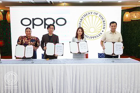 (From right) Department of Tourism (DOT) Undersecretary Shahlimar Hofer Tamano, Secretary Christina Garcia Frasco, OPPO Chief Executive Officer Mr. Damon Huang, and Associate Marketing Director Ms. Joanard Sales, officially signed the Memorandum of Agreement on Monday (17 November) at the DOT Office in Makati City.