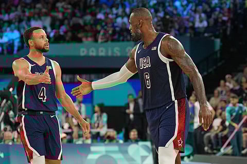 LEBRON James (right) and Stephen Curry are doubtful to see action for Team USA in the Los Angeles Olympics in 2028.