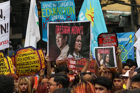 Students and your organization along U-Belt and Taft Avenue march to Mendiola on Friday afternoon, 21 November 2025, for the national day of walkout. They are calling for the resignation of President Ferdinand Marcos Jr. and Vice-President Sara Duterte and all public officials involved in the massive corruption.