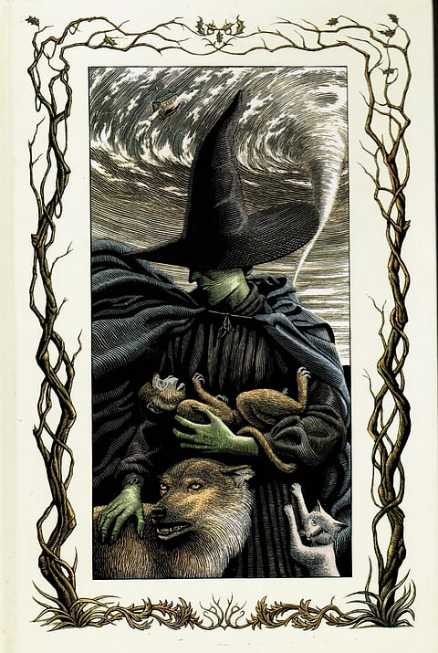Cover illustration of the original 1995 'Wicked' novel by Gregory Maguire, made by artist Douglas Smith.