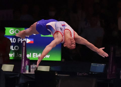 Karl Eldrew Yulo finishes with the bronze medal in the floor exercise of the FIG Artistic Gymnastics World Junior Championships on Sunday.